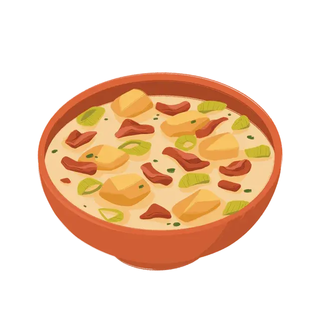 Potage poireaux, pommes de terre et bacon